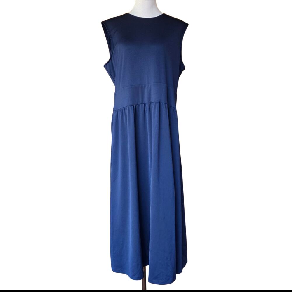 J. McLaughlin Nandita Dress Size XL Midi Sleeveless Stretch Pockets Navy Blue